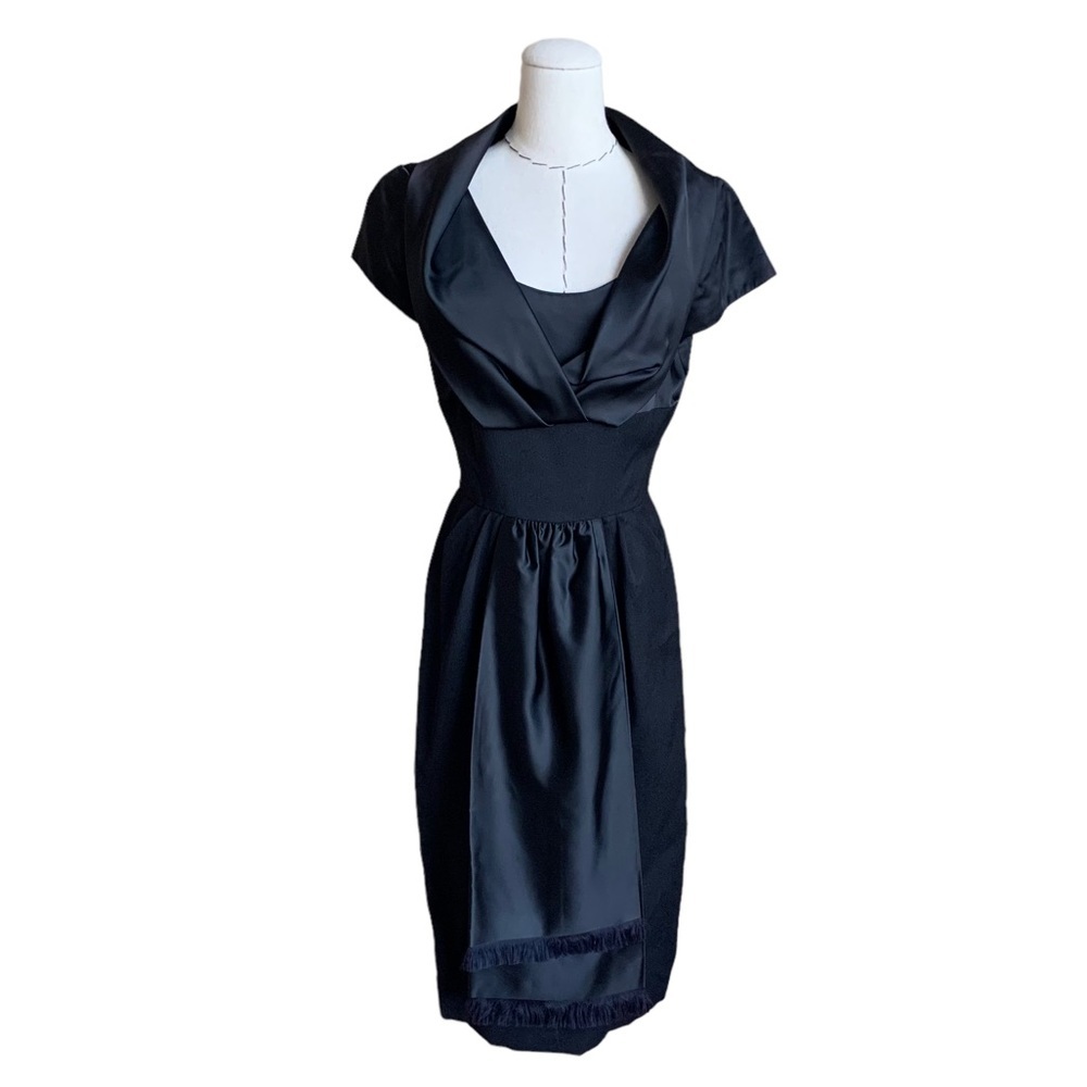 Vintage 50s Seymour Jacobson Black Satin Wiggle Cocktail Dress VLV Rockabilly